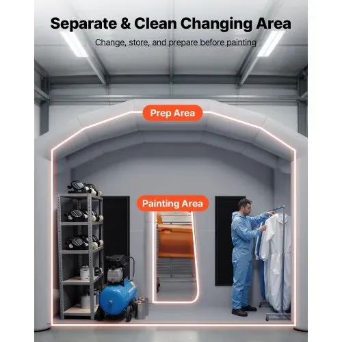 VEVOR Aufblasbare Lackierkabine 9x4,8x3,6 m Spritzkabine Farbkabine Grau, mit 750-W- & 950-W-Gebläsen Aktivkohlefiltration Umkleidebereich PVC-Fenster für Pickups & Kleine Schnellboote Tragbar – Bild 3