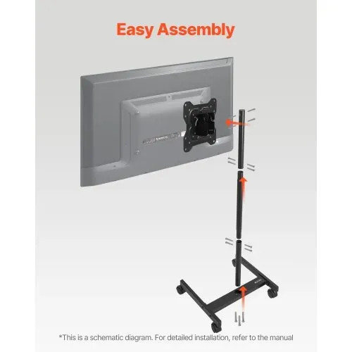VEVOR rollbarer TV-Ständer Standfuß Fernsehstand für 431,8-1397 mm flach & Curved-TVs, tragbarer TV Bodenständer bis zu 20 kg (Max. VESA 200 x 200 mm) für Wohnzimmer Schlafzimmer Büro Outdoor – Bild 5
