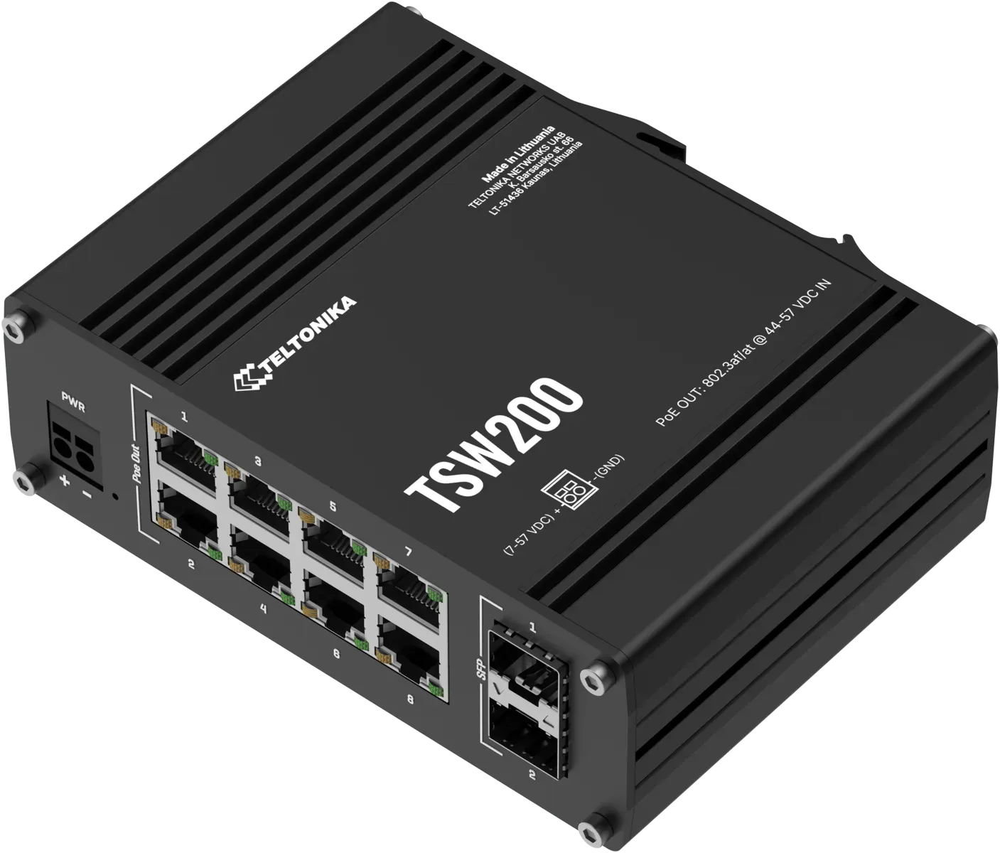 Teltonika · Switch · TSW200 · 8 Port Gigabit Industrial unmanaged PoE+ Switch, 2 SFP – Bild 3