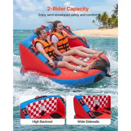 VEVOR Towable Tube für Boote, Wassersport-Schleppreifen für 2 Personen, bis 154 kg Tragfähigkeit, mit 2 Zugpunkten, Nylonhülle, Gepolsterten Griffen und Sicherheitsventil, für Seen, Flüsse, Rot VEVOR Towable Tube für Boote, Wassersport-Schleppreifen für 2 Personen, bis 154 kg Tragfähigkeit, mit 2 Zugpunkten, Nylonhülle, Gepolsterten Griffen und Sicherheitsventil, für Seen, Flüsse, Rot