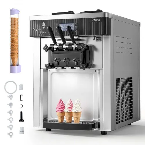 VEVOR Gewerbliche Eismaschine 20-28 L/h Leistung, Softeismaschine 2200 W lmit 2 x Behältern (6 L), Vorkühlung, Selbstreinigung und LED-Display, Tischgerät für Snackbars, Dessertläden und Cafés, Silber VEVOR Gewerbliche Eismaschine 20-28 L/h Leistung, Softeismaschine 2200 W lmit 2 x Behältern (6 L), Vorkühlung, Selbstreinigung und LED-Display, Tischgerät für Snackbars, Dessertläden und Cafés, Silber