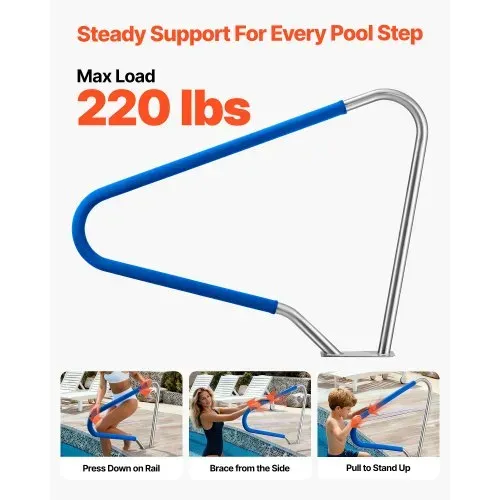 VEVOR Schwimmbad Handlauf, 1220x100x915mm, Tragfähigkeit 100kg, Pool Haltegriff aus Edelstahl 304, abnehmbare rutschfeste Hülle, umfangreiches Zubehör, für Poolbereiche, Wasserparks & Spa-Zentren VEVOR Schwimmbad Handlauf, 1220x100x915mm, Tragfähigkeit 100kg, Pool Haltegriff aus Edelstahl 304, abnehmbare rutschfeste Hülle, umfangreiches Zubehör, für Poolbereiche, Wasserparks & Spa-Zentren