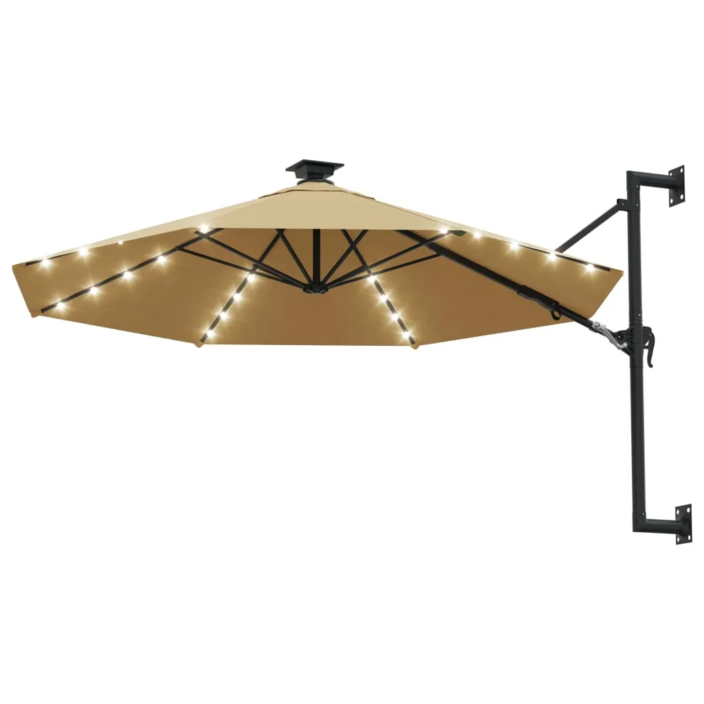 vidaXL Sonnenschirm zur Wandmontage mit LEDs 300 cm Taupe – Bild 2