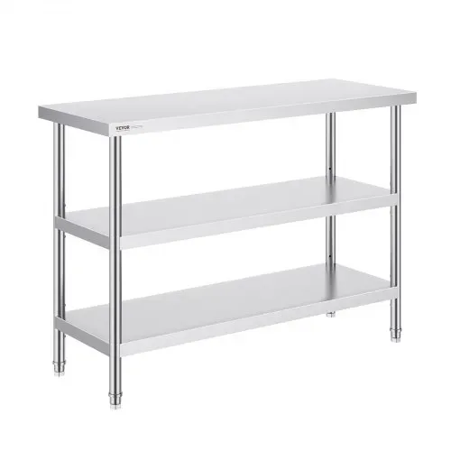 VEVOR Lebensmittel-Zubereitungstisch aus Edelstahl, Gewerblicher Küchenarbeitstisch, mit 2 verstellbaren Unterregalen, 457 x 1219 x 864 mm Zubereitungstisch für Grill, Küche, Zuhause – Bild 9