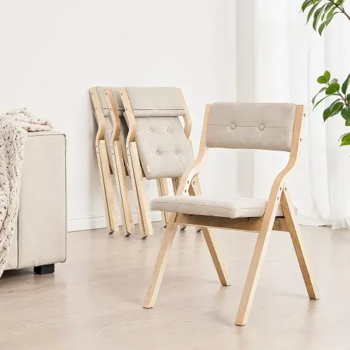 VEVOR Klappstuhl Gartenstuhl mit gepolstertem Kissen & Holzrahmen 4 Stk. moderner Esszimmerstuhl für Küche Büro Party, Küchenstuhl bis 180 kg belastbar (pro) faltbar Beige + weiß platzsparend – Bild 7