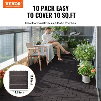 VEVOR Terrassenfliesen, 10er-Set, Balkonfliesen 30x30cm, Klickfliesen, wasserdichter Kunststoff-Bodenbelag für den Außenbereich, Terrassenbodenbelag für Veranda, Pool, Balkon, Hinterhof, Dunkelbraun VEVOR Terrassenfliesen, 10er-Set, Balkonfliesen 30x30cm, Klickfliesen, wasserdichter Kunststoff-Bodenbelag für den Außenbereich, Terrassenbodenbelag für Veranda, Pool, Balkon, Hinterhof, Dunkelbraun
