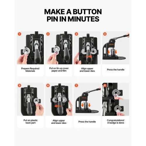 VEVOR Buttonmaschine 25 mm Badgemaker 500-tlg. Button-Ersatzteilset Schwarz, mit Kreisschneider Zauberbuch Sechskantschlüsseln für DIY-Anstecker Pins Kühlschrankmagnete & Schlüsselanhänger – Bild 5