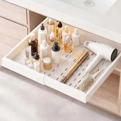 VEVOR 2 x Teleskopschubladen Ausziehbare Küchenschrank-Organizer 31-48 cm, 52 cm Tiefe Auszugsschubladen für Schränke, Erweiterbare Auszugsschubladen für Küchenschränke mit Nano-Klebestreifen, Weiß – Bild 7