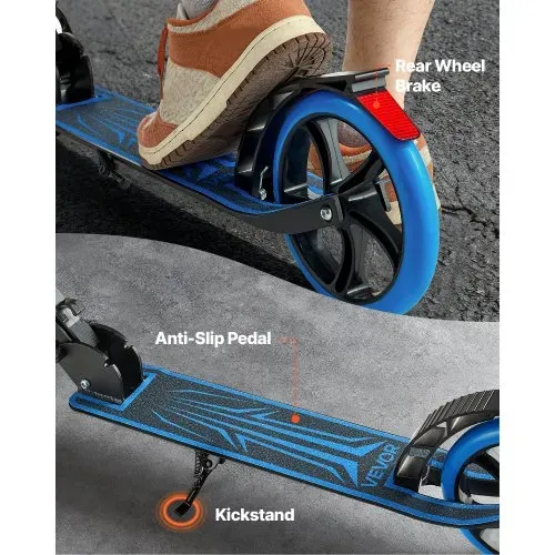 VEVOR Scooter (2 Räder) für Kinder ab 8 Jahren, Cityroller Kinderroller Straßenroller mit höhenverstellbarem Lenker & rutschfestem Deck & faltbarem Rahmen, Tretroller bis zu 100 kg, blau – Bild 4