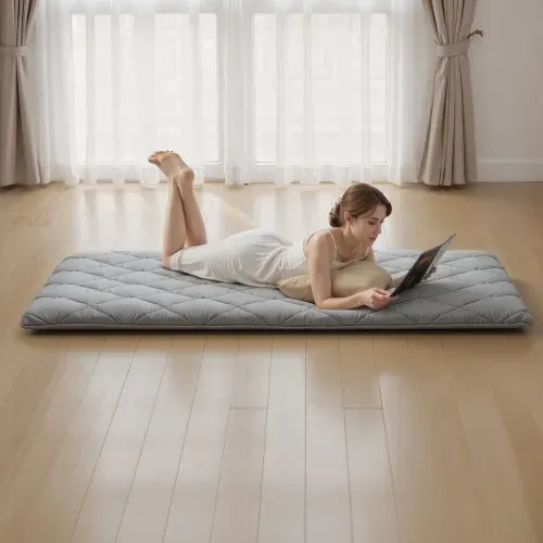 VEVOR japanische Futon-Matratze (2032 x 991 x 89 mm), faltbare Tatami (Einzelbettgröße), Bodenmatratze mit Aufbewahrungstasche & Befestigungsmaterial, 9-lagige Schlafmatte für Meditation Yoga, Grau – Bild 7
