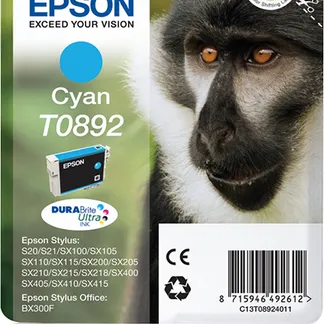 Epson Monkey Singlepack Cyan T0892 DURABrite Ultra Ink Epson Monkey Singlepack Cyan T0892 DURABrite Ultra Ink
