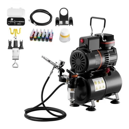 VEVOR Airbrush Set 1/6 PS mit Luftkompressor & Tank, 1 Dual Action Airbrush mit 1 Düse (0,3 mm) & Schlauch & Acrylfarbe )(24) & 2 Ventilatoren, für Kuchendekoration Modellmalerei Nagelkunst VEVOR Airbrush Set 1/6 PS mit Luftkompressor & Tank, 1 Dual Action Airbrush mit 1 Düse (0,3 mm) & Schlauch & Acrylfarbe )(24) & 2 Ventilatoren, für Kuchendekoration Modellmalerei Nagelkunst