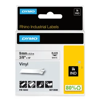 DYMO Rhino-Industrie-Vinyletiketten | 9 mm x 5,5 m | schwarz auf weiß | selbstklebendes Schriftband | für Rhino und LabelManager Beschriftungsgerät DYMO Rhino-Industrie-Vinyletiketten | 9 mm x 5,5 m | schwarz auf weiß | selbstklebendes Schriftband | für Rhino und LabelManager Beschriftungsgerät