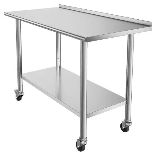 VEVOR Edelstahltisch Gastro 1220 x 610 x 894 mm, Verstellbarer Edelstahltisch mit Rollen, Aufkantung (30 mm), Arbeitstisch mit Grundboden für Restaurant Obere Ablage (245 kg) Untere Ablage (204 kg) – Bild 10