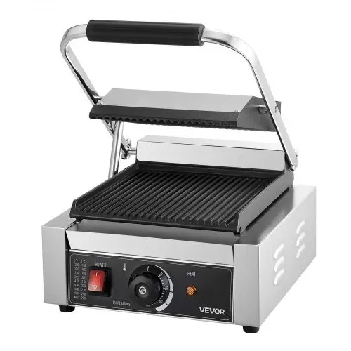 VEVOR kommerzieller Panini-Grill Kontaktgrill 1800 W für Sandwiches Steak Bacon Hamburger, Sandwichmaker Pressgrill aus Edelstahl mit Griff & Temperaturregelung & 22 x 23 cm Heizplatte, Paninipresse – Bild 9