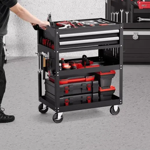 VEVOR Werkzeugwagen 785x450x945 mm, 181 kg Tragkraft, Werkstattwagen mit 2 Schubladen, Aufbewahrungs-Organizer für Mechanikerwerkzeuge, für Garage, Lager & Reparaturwerkstatt, Schwarz – Bild 7
