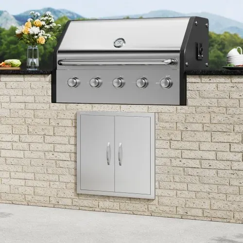 VEVOR Grill-Zugangstür, 610 x 610 mm, Doppelte Außenküchentür, Flächenbündig Montierte Edelstahltür, Doppelwandige vertikale Tür mit Griffen und Haken, für Grillinsel, Grillstation, Außenschrank – Bild 7