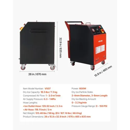 VEVOR Trockeneisstrahlgerät, 7,5kg, Trockeneis Strahlanlage 4 Düsen, Trockeneis-Blaster-Reinigung, Einstellbare Druckmenge, Trockeneisstrahlen-Reinigungsmaschine für Auto, Schiff, Luftfahrt, Chemie – Bild 6