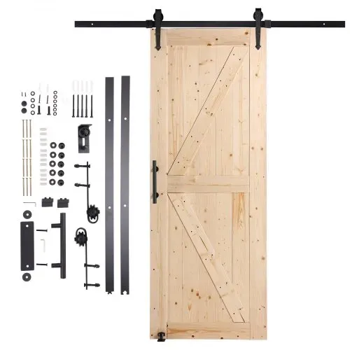 VEVOR Scheunentor und Hardware-Set Schiebetürsystem, 762 x 2133,6 mm Holz-Schiebetor, sanft und leise, Scheunentor-Set mit 8-in-1-Bodenführung und Türgriff, Fichtenholz-Platte – Bild 8