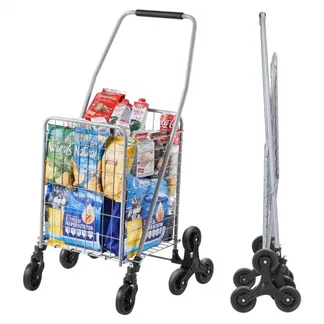 VEVOR Treppenkarre, 45 l, Treppensteiger-Einkaufswagen mit 360°-Lenkrädern, Treppensteiger-Mehrzweckwagen mit drei Rädern, faltbar, zusammenklappbar Transportkarre, Ideal für Wäschetransporte, Silber VEVOR Treppenkarre, 45 l, Treppensteiger-Einkaufswagen mit 360°-Lenkrädern, Treppensteiger-Mehrzweckwagen mit drei Rädern, faltbar, zusammenklappbar Transportkarre, Ideal für Wäschetransporte, Silber