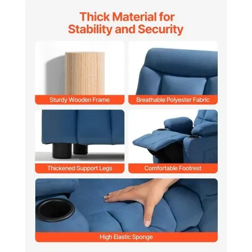 VEVOR Kindersofa Kindersessel Kinderstuhl Kuschelsessel Kindermöbel Blau, für Jungen & Mädchen, 107° bis 126° Verstellbare Rückenlehne Atmungsaktiver Polyesterbezug Getränkehalter Taschen Fußstützen – Bild 4