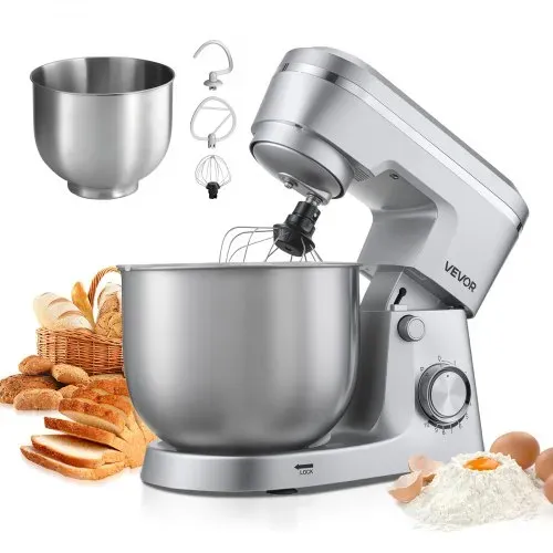 VEVOR Knetmaschine Küchenmaschine zum Backen, 1500 W Teigmaschine mit Edelstahlschüsseln (4,2 + 5,7 L) & Knethaken & Rührbesen & Schneebesen, 10-Gang einstellbare kippbare Rührmaschine Standmixer VEVOR Knetmaschine Küchenmaschine zum Backen, 1500 W Teigmaschine mit Edelstahlschüsseln (4,2 + 5,7 L) & Knethaken & Rührbesen & Schneebesen, 10-Gang einstellbare kippbare Rührmaschine Standmixer