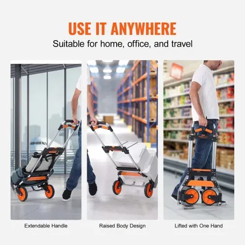 VEVOR Sackkarre Klappbar 140kg Transportkarre aus Aluminiumlegierung und Kunststoff Stapelkarre mit verstellbarem Griff 900-1109mm Faltbarer Trolley inkl. Bindeseil kompakte Größe zum Verstauen – Bild 4
