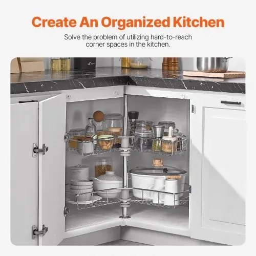 VEVOR nierenförmiger Chrom-Eck-Organizer 360° drehbare Gewürzregal Organizer, 2-stufiges höhenverstellbares Lagerregal (23 kg belastbar), Lazy Susan-Ersatzregal aus Karbonstahl für Schrankecken VEVOR nierenförmiger Chrom-Eck-Organizer 360° drehbare Gewürzregal Organizer, 2-stufiges höhenverstellbares Lagerregal (23 kg belastbar), Lazy Susan-Ersatzregal aus Karbonstahl für Schrankecken