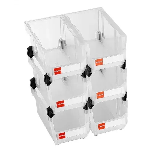 VEVOR Stapelboxen, 377 x 215 x 180 mm (6er-Pack), Sichtlagerboxen zum Organisieren & Aufbewahren, Sichtlagerkasten für Schränken, Garagen, Kleinteilen, Bürobedarf & anderem Zubehör, transparent – Bild 10