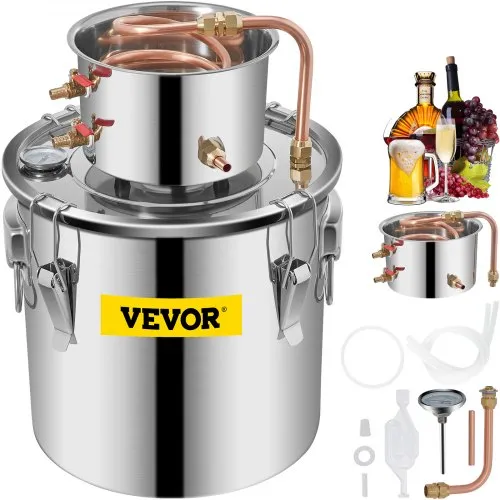 VEVOR Alkohol Destilliergerät 19 L, Alkohol Destilliergerät mit Umwälzpumpe, Alkohol Destilliergerät Kupferrohr, Whiskey Destillier Kit mit eingebautem Thermometer, Whiskey Herstellung Kit VEVOR Alkohol Destilliergerät 19 L, Alkohol Destilliergerät mit Umwälzpumpe, Alkohol Destilliergerät Kupferrohr, Whiskey Destillier Kit mit eingebautem Thermometer, Whiskey Herstellung Kit