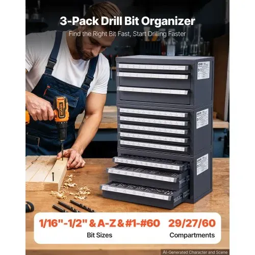 VEVOR Bohrer-Spenderschrank, 3-teilig, drei Schubladen für 1,6 mm bis 12,7 mm und Buchstabengrößen A bis Z, Bohrer-Organizer mit fünf Schubladen für Drahtstärken Nr. 1 bis Nr. 60, Stapelbarer Schrank VEVOR Bohrer-Spenderschrank, 3-teilig, drei Schubladen für 1,6 mm bis 12,7 mm und Buchstabengrößen A bis Z, Bohrer-Organizer mit fünf Schubladen für Drahtstärken Nr. 1 bis Nr. 60, Stapelbarer Schrank