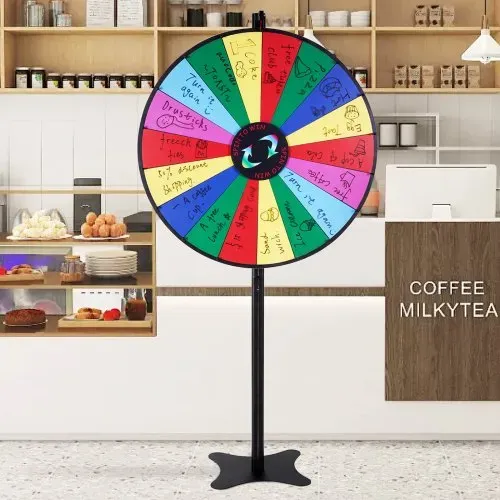 VEVOR 91 cm Glücksrad mit 18 Fächern, Rouletterad mit Trocken Abwischbarem Stift & 2 Markern, zum Aufstellen auf dem Tisch oder auf dem Boden, um Glücksspiele für Partys, Kneipen usw. – Bild 7