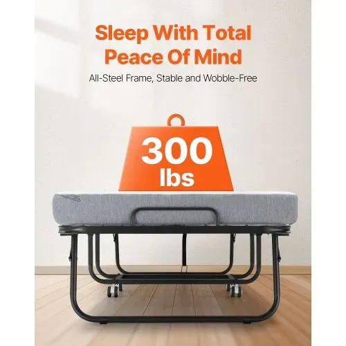 VEVOR Rollbett Klappbett mit 10 cm Matratze, faltbares Einzelbett mit Memory Foam-Matratze (190 x 81 cm), 136,1 kg belastbares Gästebett für Erwachsene, Metallbett für Schlafzimmer Wohnzimmer – Bild 2