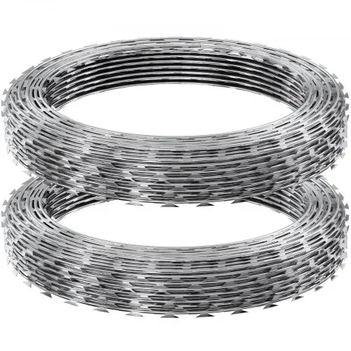 VEVOR Natodraht 30 m (2 Rollen x 15 m) Stacheldraht Spirale Sperrdraht Stacheldrahtzaun (0,51 mm) scharfe Klingen und (ca. 4 mm) dicke Kerndrähte Maschendraht für außergewöhnlichen Spiralschutz – Bild 8