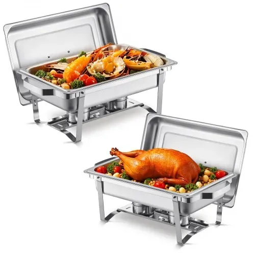 VEVOR Chafing Dish Buffet Speisenwärmer (7,5 L), 2 Stk. mit 2 Pfannen in voller Größe, rechteckiger Catering-Wärmespender mit Deckel & Brennstoffhalter, für Hochzeiten Partys Bankette Silber VEVOR Chafing Dish Buffet Speisenwärmer (7,5 L), 2 Stk. mit 2 Pfannen in voller Größe, rechteckiger Catering-Wärmespender mit Deckel & Brennstoffhalter, für Hochzeiten Partys Bankette Silber