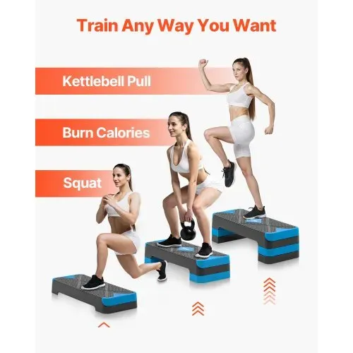 VEVOR Aerobic Steppbrett höhenverstellbares Trainingsbrett (10,16-20,32 cm) Stepper Fitness mit 250 kg Tragfähigkeit rutschfeste Oberflächenbank für Heim-Fitnessstudio Cardio-Krafttraining Blau – Bild 5