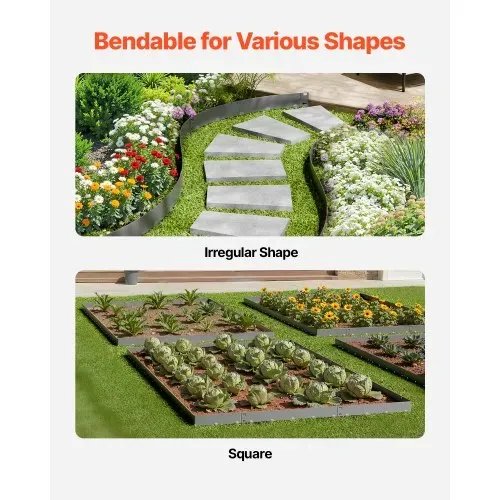 VEVOR Rasenkante 5er-Pack, Beeteinfassung 990x156 mm, Metall-Beetumrandung, biegbare Garteneinfassung, robuste Gartenpalisade, einfach zu installieren, Blumenbeet-Gartenweg-Teiler, dunkelgrau – Bild 3