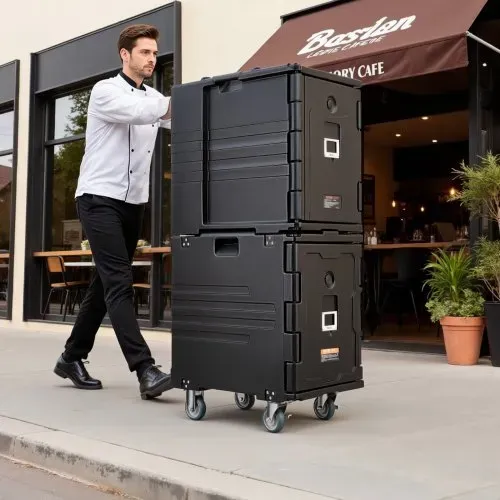VEVOR Isolierter Speisenbehälterträger Warmhaltebox für Gastronomie 90 L, Speisenbehälter mit Schnalle, rollbarer Speisenbehälterträger, Lebensmitteltransportbox für Restaurant Kantine schwraz – Bild 7