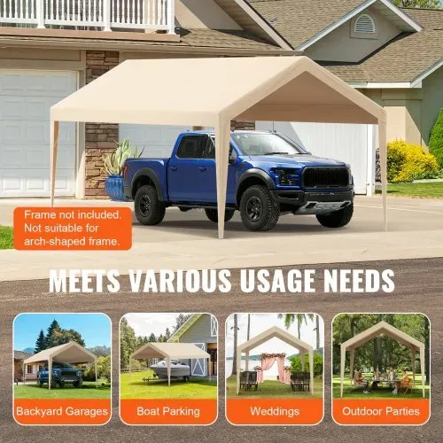 VEVOR Carport-Garagenzelt, 3 x 6 m, Garagendachzelt, wasserdicht und UV-geschützt, einfache Installation mit Spanngurten, beige (nur Dachabdeckung, Rahmen nicht im Lieferumfang enthalten) – Bild 6