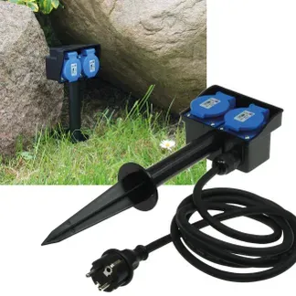 Gartensteckdose mit Erdspieß, 2-fach IP44, 2m Kabel Gartensteckdose mit Erdspieß, 2-fach IP44, 2m Kabel