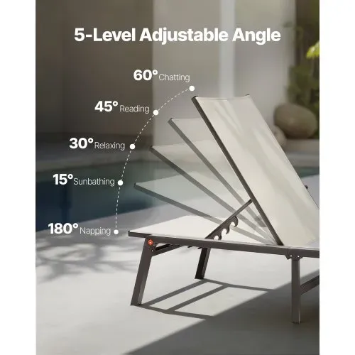VEVOR Sonnenliege, 181,44 kg Tragkraft, Klappbarer Liegestuhl aus Aluminium, 2er-Set, Gartenliege mit 5 verstellbaren Positionen, Strandliege für Outdoor, Pool, Strand, Terrasse, Patio, Rasen – Bild 4
