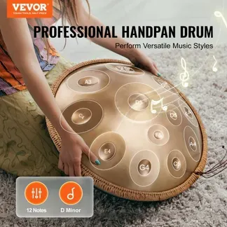 VEVOR Handpan, 55 cm, 12 Noten, D-Moll-Handtrommel, Drum-Instrument mit Schlägeln, 440-Hz-Handpan-Ständer & Tragetasche, Heilende Klangtrommel aus Stahl, Schlaginstrumente für Erwachsene & Anfänger VEVOR Handpan, 55 cm, 12 Noten, D-Moll-Handtrommel, Drum-Instrument mit Schlägeln, 440-Hz-Handpan-Ständer & Tragetasche, Heilende Klangtrommel aus Stahl, Schlaginstrumente für Erwachsene & Anfänger