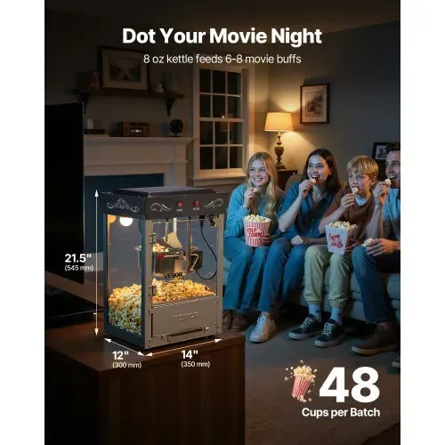 VEVOR Popcornmaschine mit Edelstahlkessel, 800 W kommerzieller Popcornmaker, 48 Tassen pro Ladung, Kinostil, mit 2-Tasten-Bedienung, Glaswand, PC-Tür, 1 Portionierer, 3 Löffel, Schwarz VEVOR Popcornmaschine mit Edelstahlkessel, 800 W kommerzieller Popcornmaker, 48 Tassen pro Ladung, Kinostil, mit 2-Tasten-Bedienung, Glaswand, PC-Tür, 1 Portionierer, 3 Löffel, Schwarz