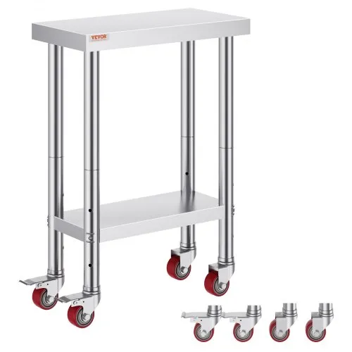 VEVOR rollbarer Arbeitstisch 61 x 30 x 85 cm Edelstahl Catering Arbeitstisch Belastbarkeit 350 kg, Lebensmittelzubereitungstisch gewerblicher Küchentisch für Bar mit 4 verstellbaren Füßen VEVOR rollbarer Arbeitstisch 61 x 30 x 85 cm Edelstahl Catering Arbeitstisch Belastbarkeit 350 kg, Lebensmittelzubereitungstisch gewerblicher Küchentisch für Bar mit 4 verstellbaren Füßen