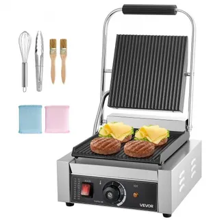 VEVOR kommerzieller Panini-Grill Kontaktgrill 1800 W für Sandwiches Steak Bacon Hamburger, Sandwichmaker Pressgrill aus Edelstahl mit Griff & Temperaturregelung & 22 x 23 cm Heizplatte, Paninipresse VEVOR kommerzieller Panini-Grill Kontaktgrill 1800 W für Sandwiches Steak Bacon Hamburger, Sandwichmaker Pressgrill aus Edelstahl mit Griff & Temperaturregelung & 22 x 23 cm Heizplatte, Paninipresse