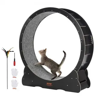 VEVOR Katzenlaufrad aus Holz, 110cm großes Katzenlaufband für Hauskatzen, Katzenlaufrad mit abnehmbarem Teppich & Katzenangel zum Laufen/Gehen/Trainieren, für die meisten Katzen geeignet, Schwarz VEVOR Katzenlaufrad aus Holz, 110cm großes Katzenlaufband für Hauskatzen, Katzenlaufrad mit abnehmbarem Teppich & Katzenangel zum Laufen/Gehen/Trainieren, für die meisten Katzen geeignet, Schwarz