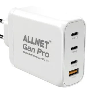 ALLNET Ersatznetzteil QC USB-C PD 3.1 GaN Netzteil Power Supply 140 Watt 1x USB Typ-A QC 3.0, 3x USB Typ-C**EU PLUG** ALLNET Ersatznetzteil QC USB-C PD 3.1 GaN Netzteil Power Supply 140 Watt 1x USB Typ-A QC 3.0, 3x USB Typ-C**EU PLUG**