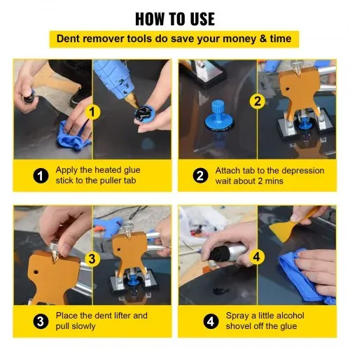 VEVOR 89 Stk. Auto Dellen Reparaturset professionell, Paintless Ausbeulwerkzeug, DIY Repair Puller kit Dent Removal Tool, Hagel Reparatur, LED Reflektierende Platte Gleithammer Dellenheber T-Stange – Bild 3