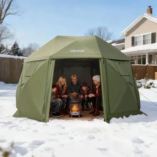 VEVOR Pop-up-Pavillon, 3,96 x 3,96 m, 13-seitiges, kugelförmiges Campingzelt mit abnehmbarem Dach & Tragetasche, 360°-Belüftung, Sonnenschutz, Partyzelt für 10–12 Personen, Grün – Bild 7