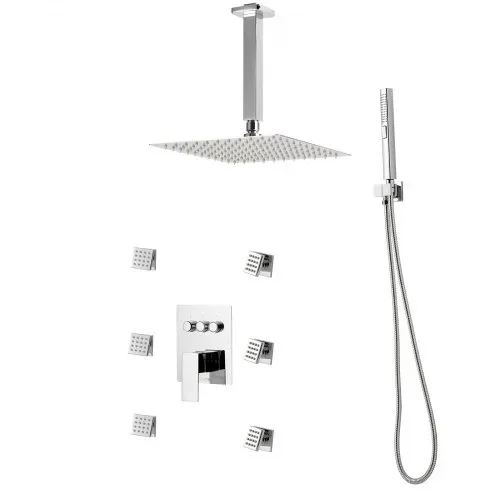 VEVOR Duschsystem-Set mit 10 Zoll Regenduschsystem / 6 Körperbrausen / 2 in 1 Handbrause, drehbarer Regenkopfsystem (3 Funktionen), Messingventil und Verkleidungssatz, Chrom Badezimmer – Bild 10